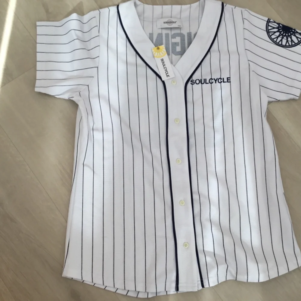 Soulcycle, size large, white with blue stripe, baseball jersey - Picture 2 of 4
